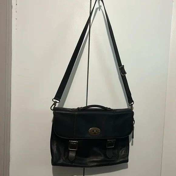 Fossil black leather laptop bag - Picture 2 of 12